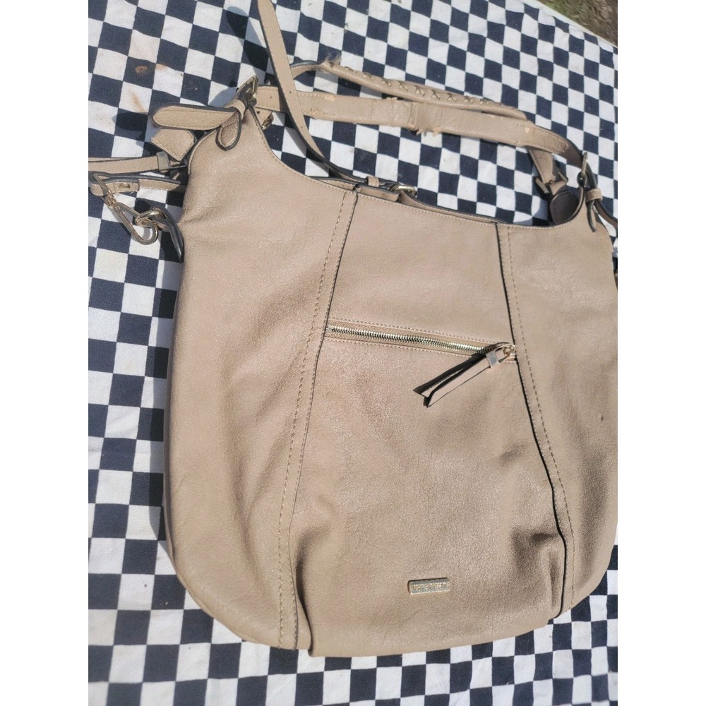Urban Expressions Beige Woven Hobo Shoulder Bag‎ Blue Damask Back AS IS